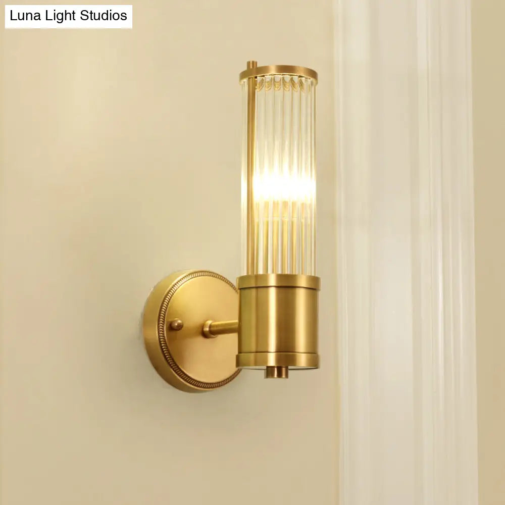 DecorBites™ Modern Brass Wall Sconce with Crystal Cylinder Shade - Ideal for Hallways and Wall Mount Lighting