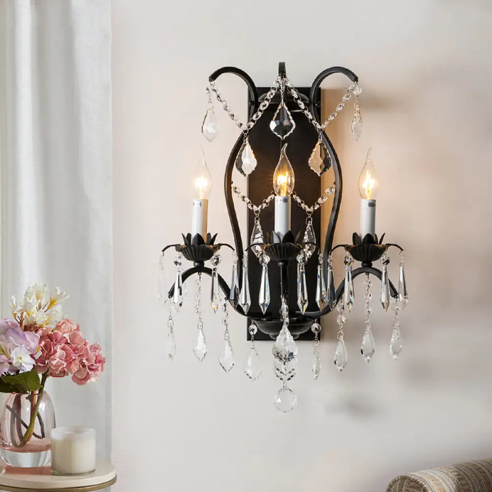 DecorBites™ Modern Candelabra Wall Sconce with Crystal Drop - Black/Brass Finish, 3 Lights