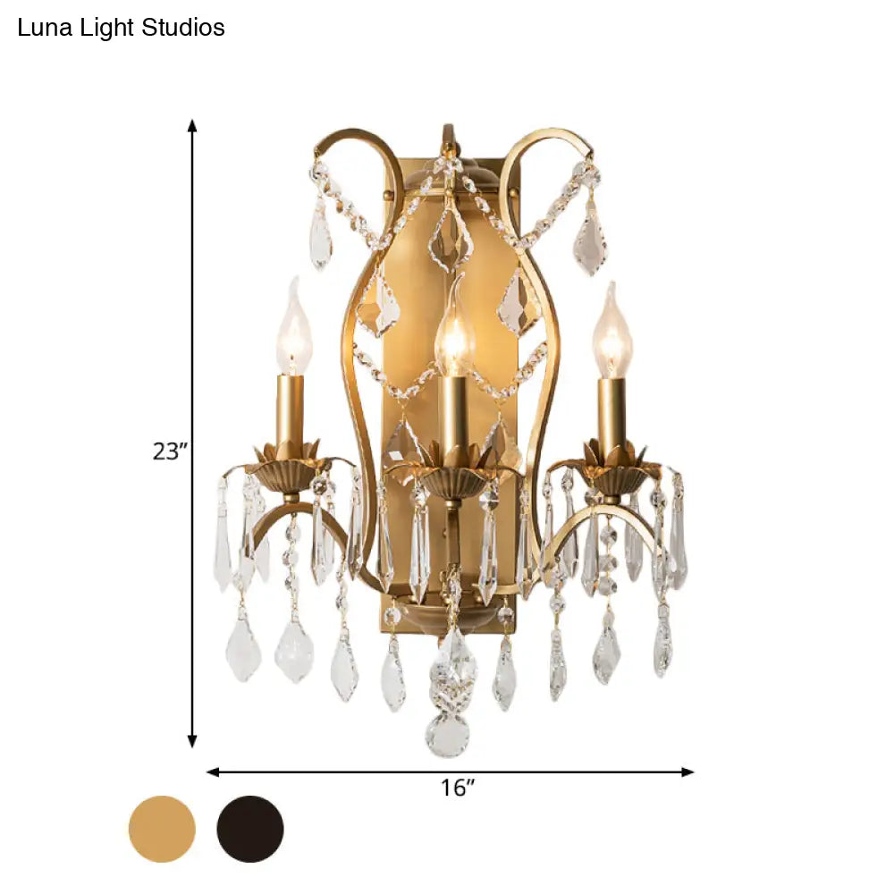 DecorBites™ Modern Candelabra Wall Sconce with Crystal Drop - Black/Brass Finish, 3 Lights