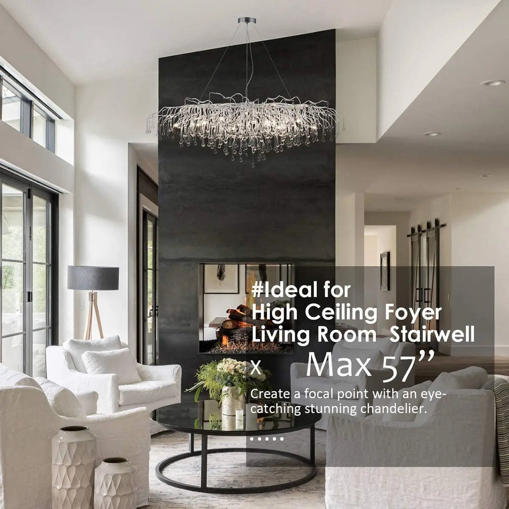 DecorBites™ Modern Chrome Chandelier with Crystal Raindrops