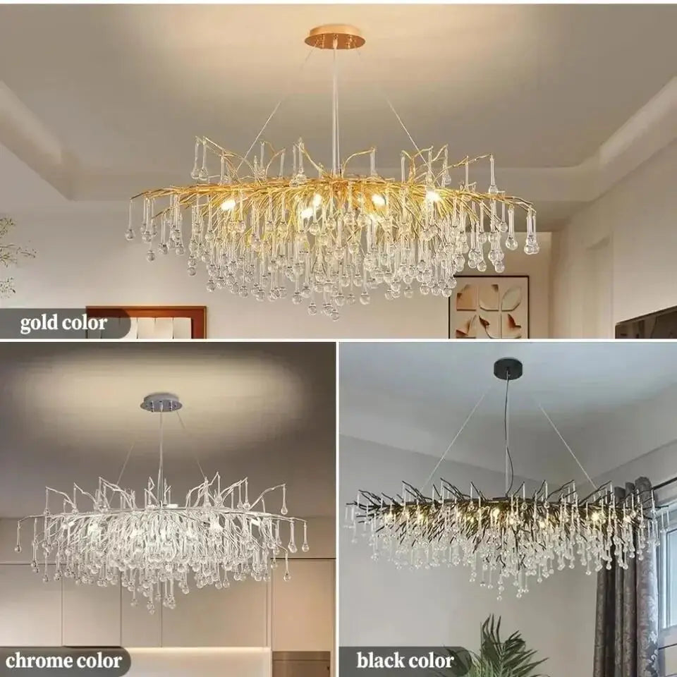 DecorBites™ Modern Chrome Crystal Chandelier - Long Raindrop Pendant