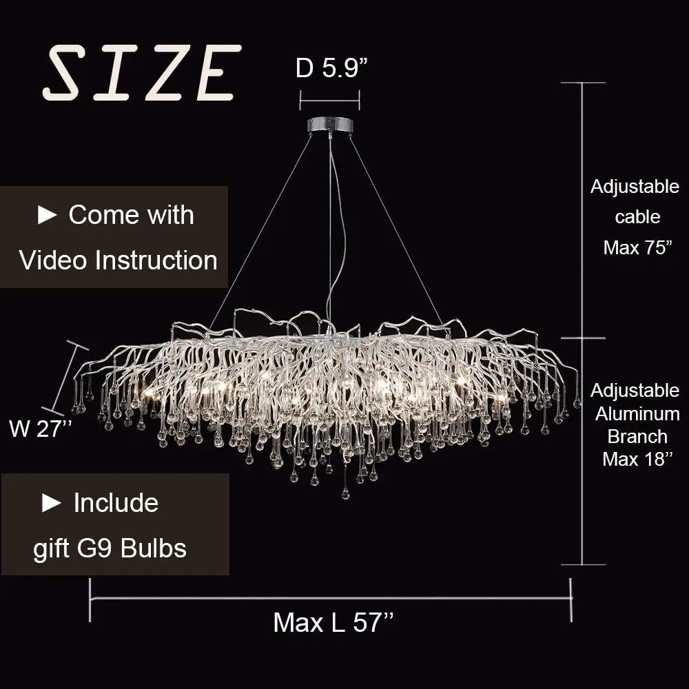 DecorBites™ Modern Chrome Crystal Chandelier - Long Raindrop Pendant