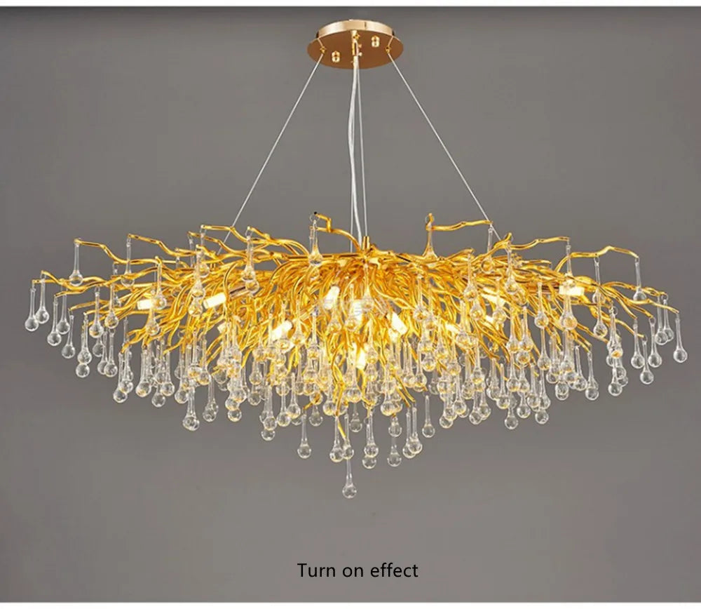 DecorBites™ Modern Chrome Crystal Chandelier - Long Raindrop Pendant
