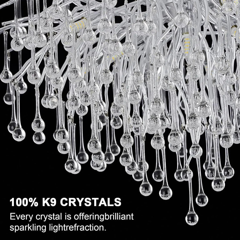 DecorBites™ Modern Chrome Crystal Chandelier - Long Raindrop Pendant