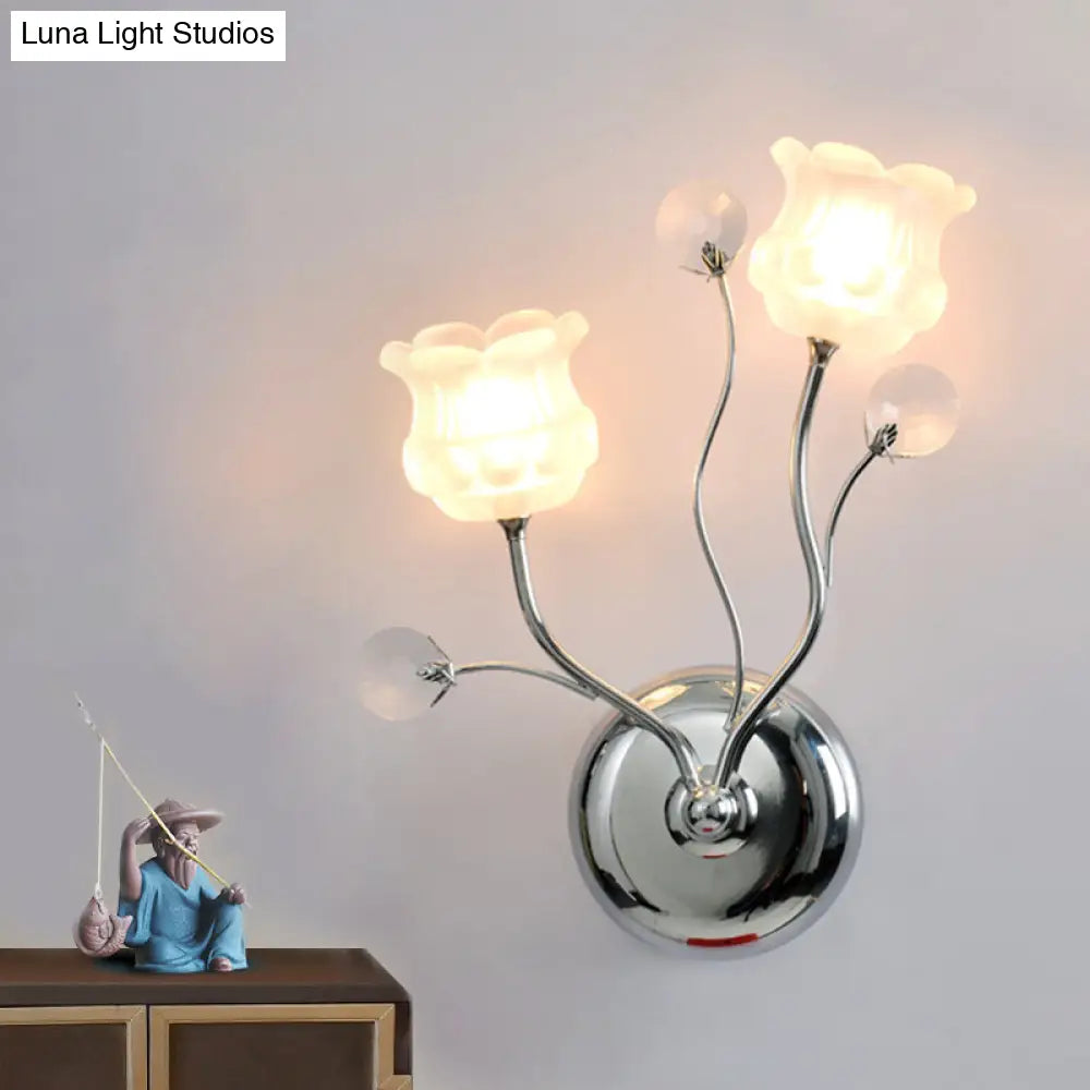 DecorBites™ Modern Chrome Sconce Light: Clear Crystal Orbs with Scrolling Arm, 2 Bulbs – Wall Lighting with Bloom Shade