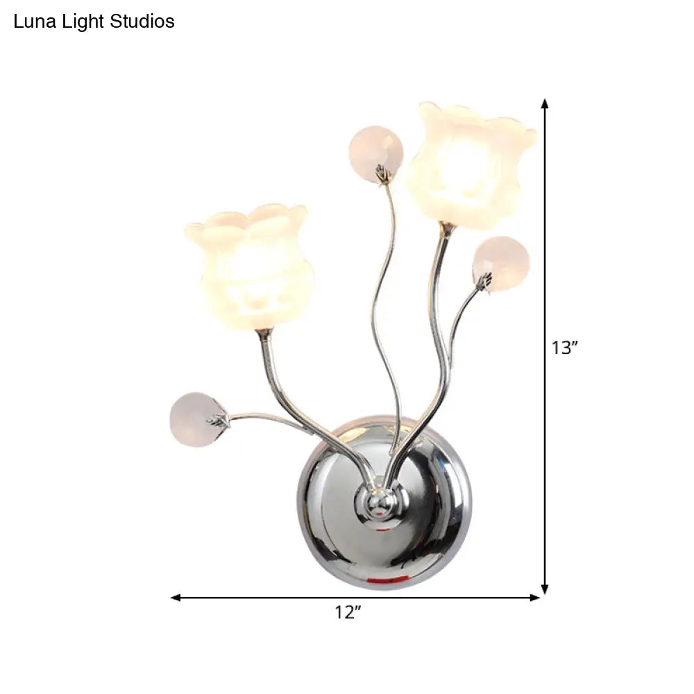 DecorBites™ Modern Chrome Sconce Light: Clear Crystal Orbs with Scrolling Arm, 2 Bulbs – Wall Lighting with Bloom Shade