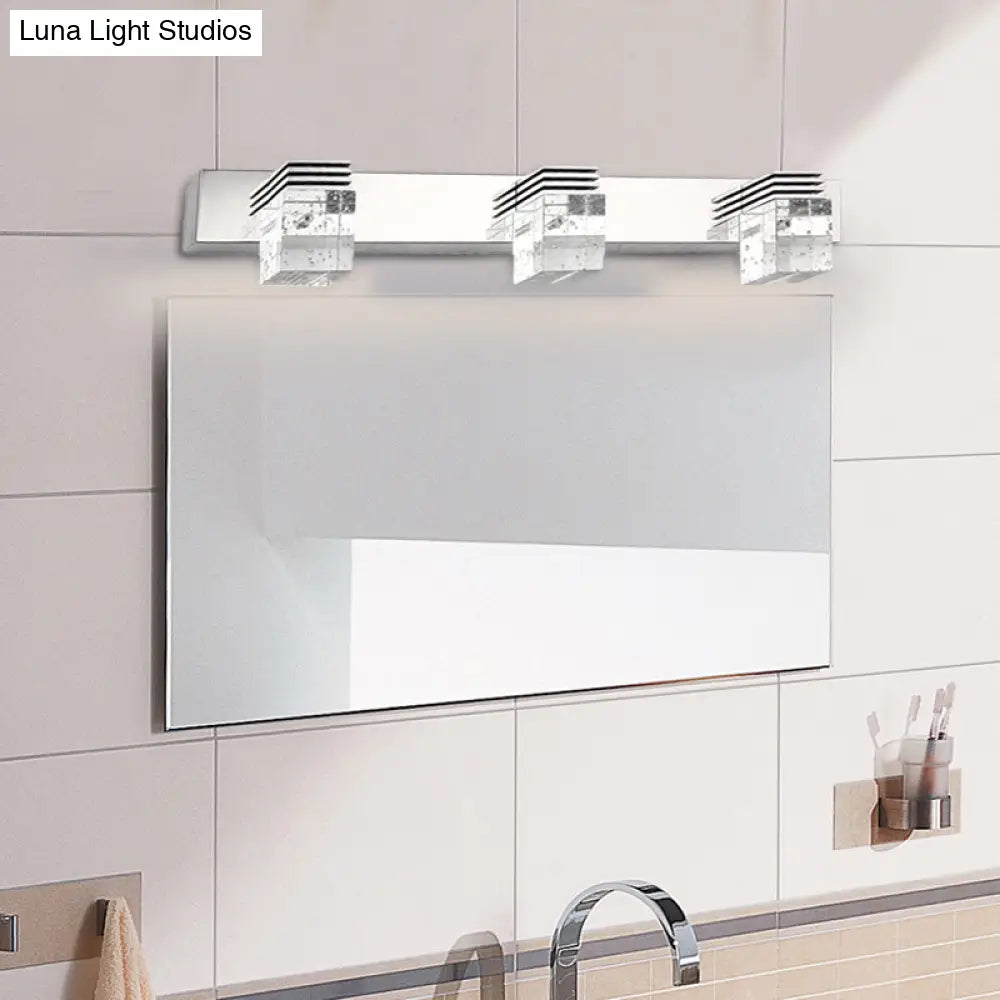 DecorBites™ Modern Chrome Vanity Light Fixture with Clear Crystal Accents - 2/3 Bulbs, Warm/White Light
