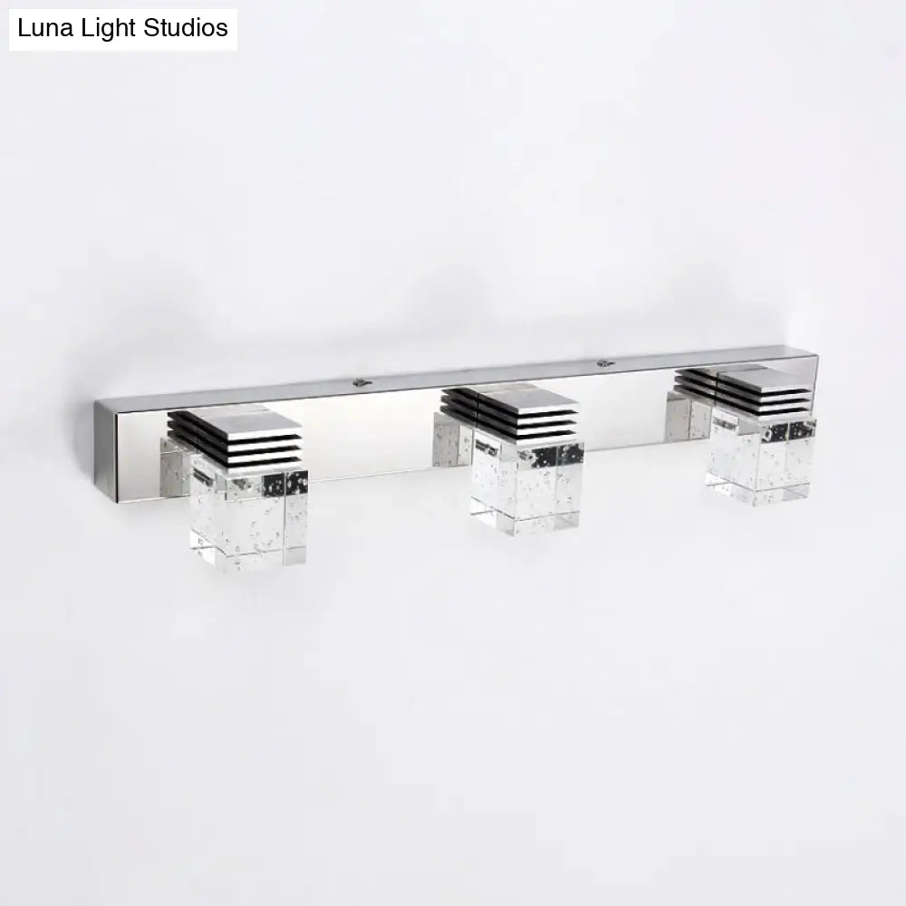 DecorBites™ Modern Chrome Vanity Light Fixture with Clear Crystal Accents - 2/3 Bulbs, Warm/White Light