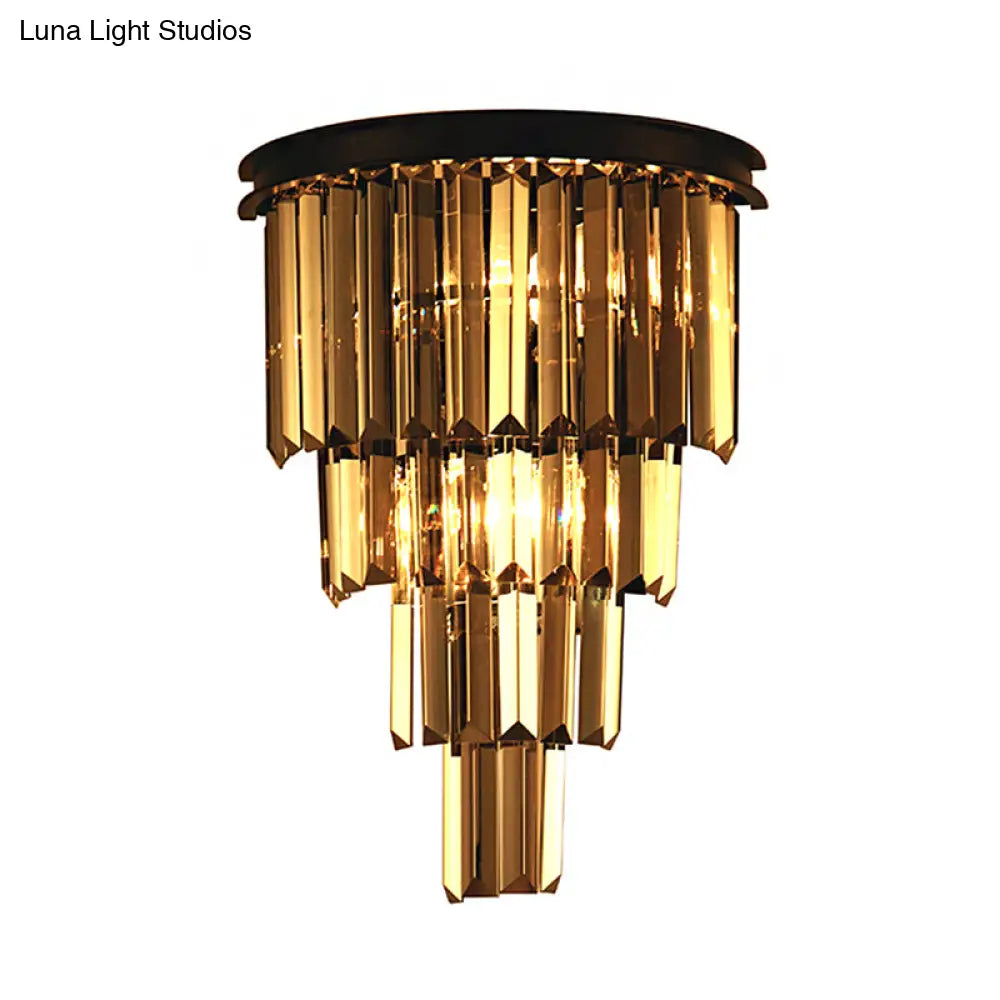 DecorBites™ Modern Clear/Amber Layered Wall Light Sconce with Crystal Accents - 2-Light Wall Mounted Lamp for Living Room
