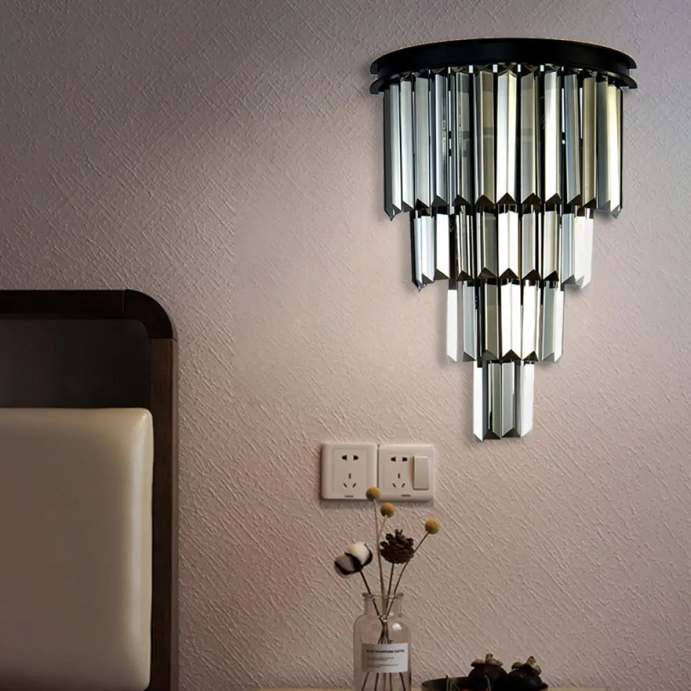 DecorBites™ Modern Clear/Amber Layered Wall Light Sconce with Crystal Accents - 2-Light Wall Mounted Lamp for Living Room