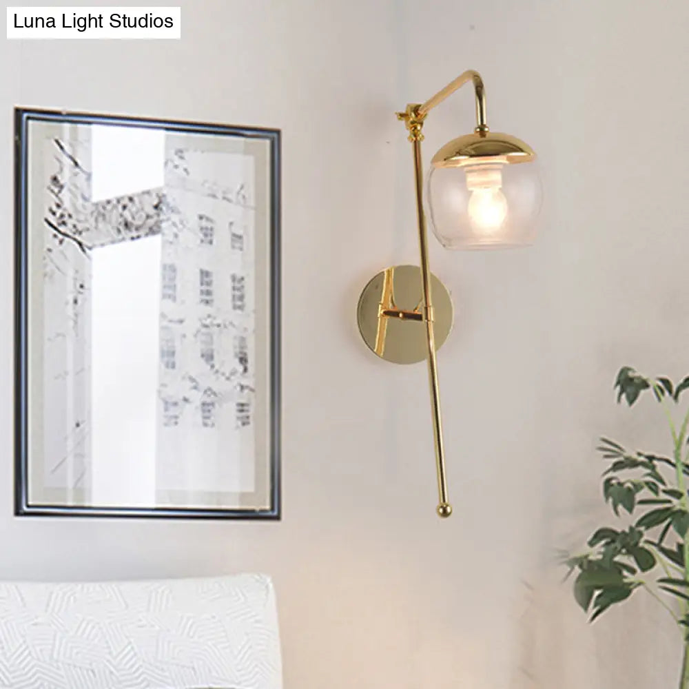 DecorBites™ Modern Clear/Black Glass Ball Wall Sconce Light Fixture with Metal Arm - Bedside Lighting