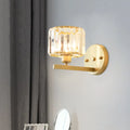 DecorBites™ Modern Clear Crystal Block Wall Sconce Light with Gold Finish – Ideal for Bedroom Lighting