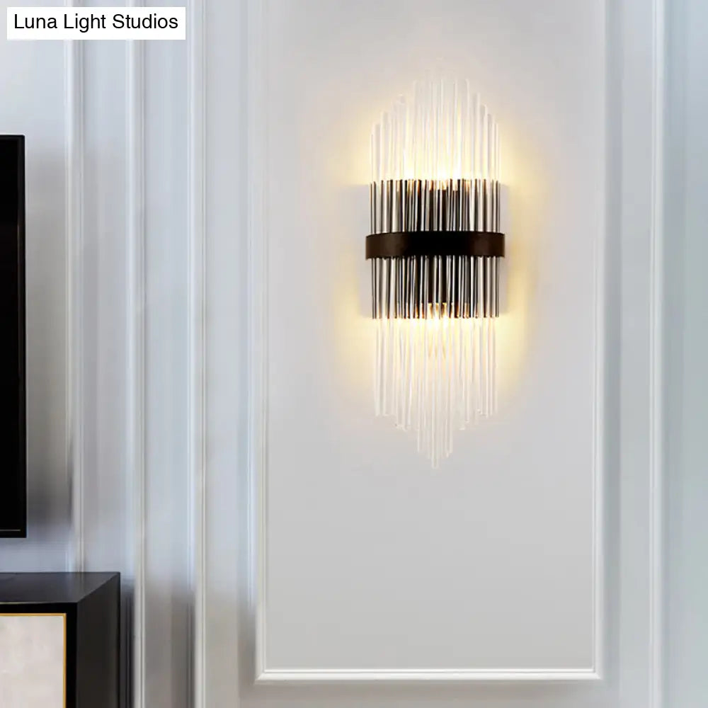 DecorBites™ Modern Clear Crystal Prism Wall Sconce Light with Metal Square Backplate in Black, 1/2-Pack