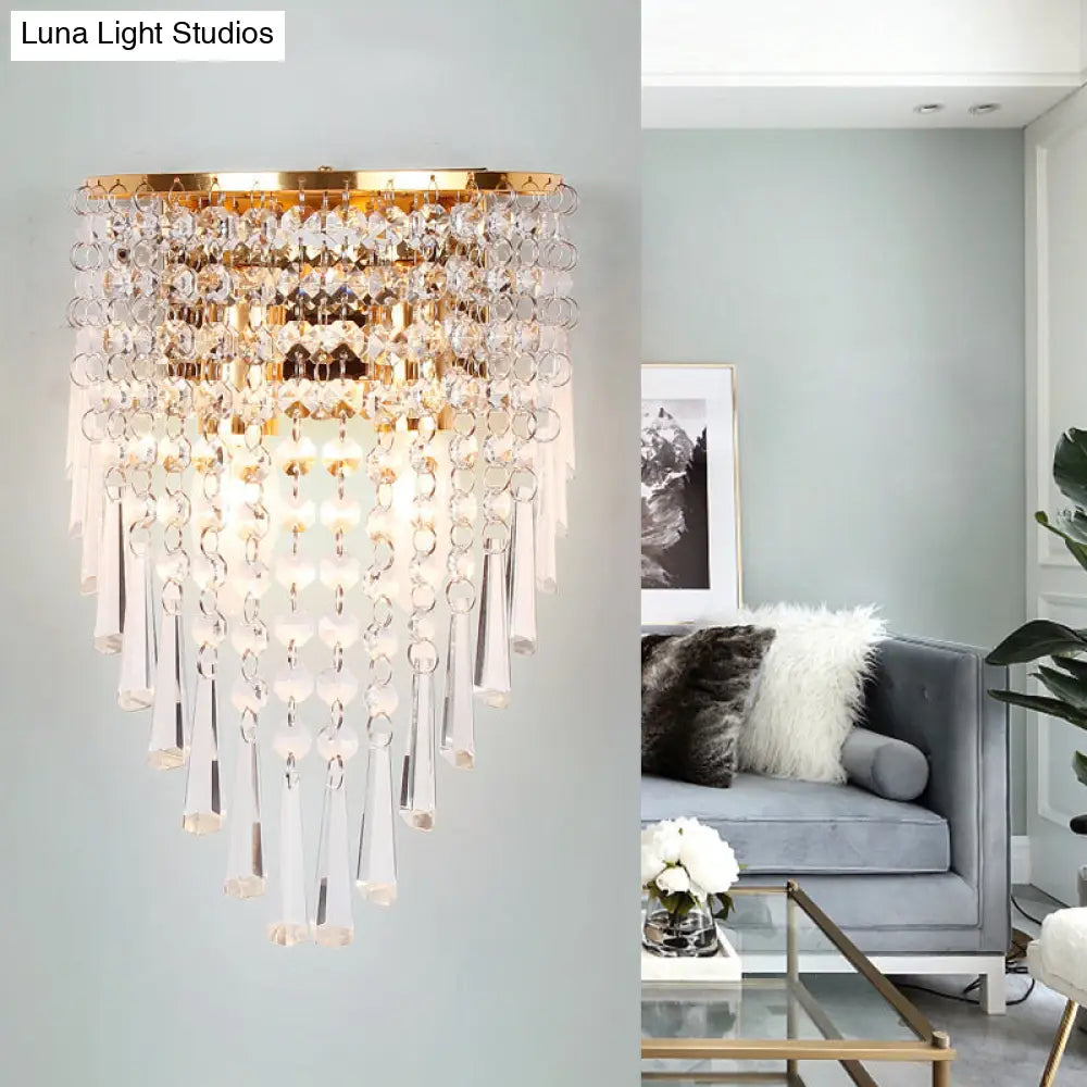 DecorBites™ Modern Clear Crystal Wall Sconce Lamp with 2 Bulbs - Gold Finish