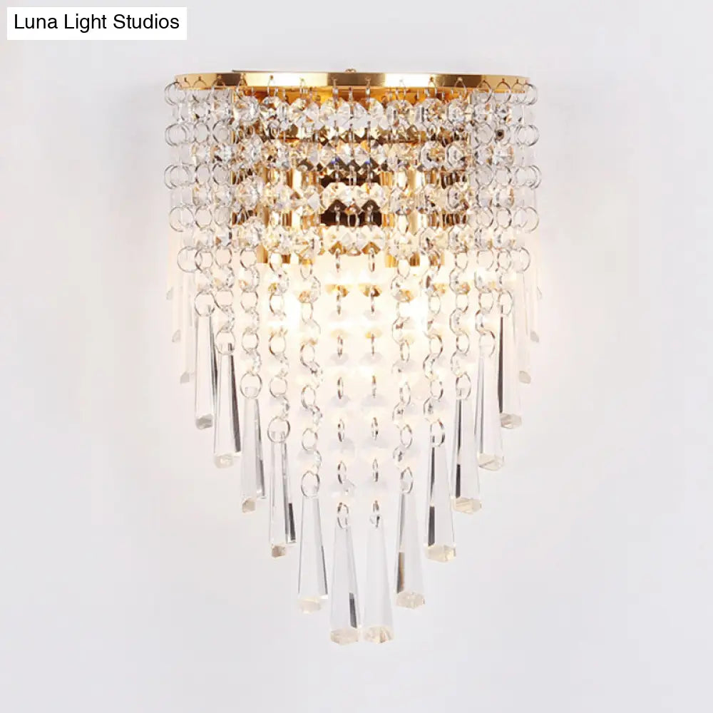 DecorBites™ Modern Clear Crystal Wall Sconce Lamp with 2 Bulbs - Gold Finish