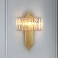 DecorBites™ Modern Clear Crystal Wall Sconce with 2 Golden Lights for Bedside - 14.5"/16.5" W Rectangular Wall Lighting Fixture