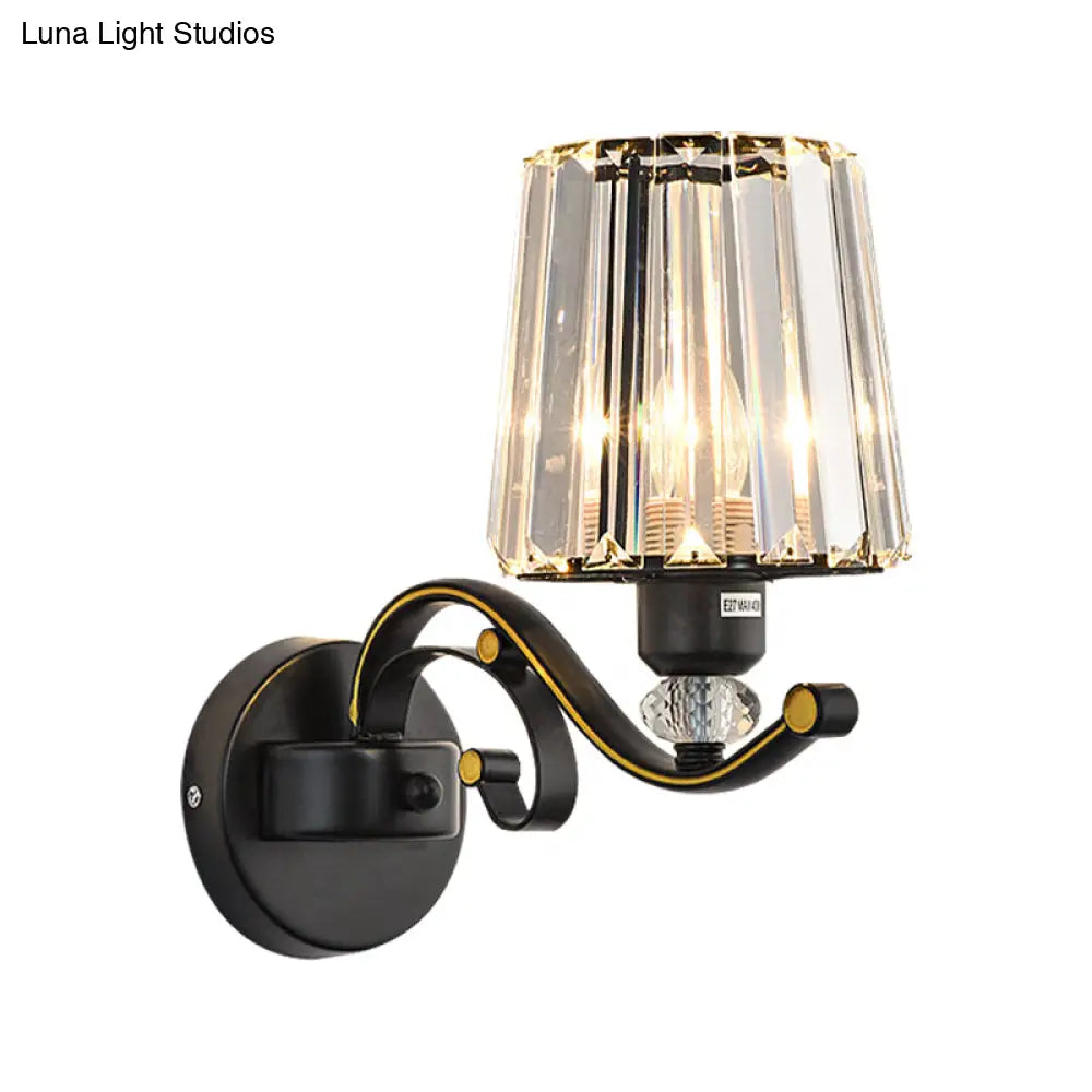 DecorBites™ Modern Clear Glass Conic Wall Lamp - 1/2-Bulb Black Sconce Lighting with Crystal Decor