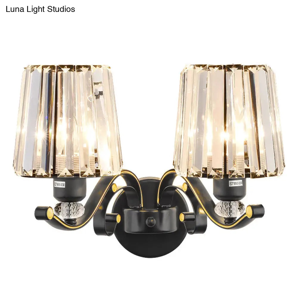 DecorBites™ Modern Clear Glass Conic Wall Lamp - 1/2-Bulb Black Sconce Lighting with Crystal Decor