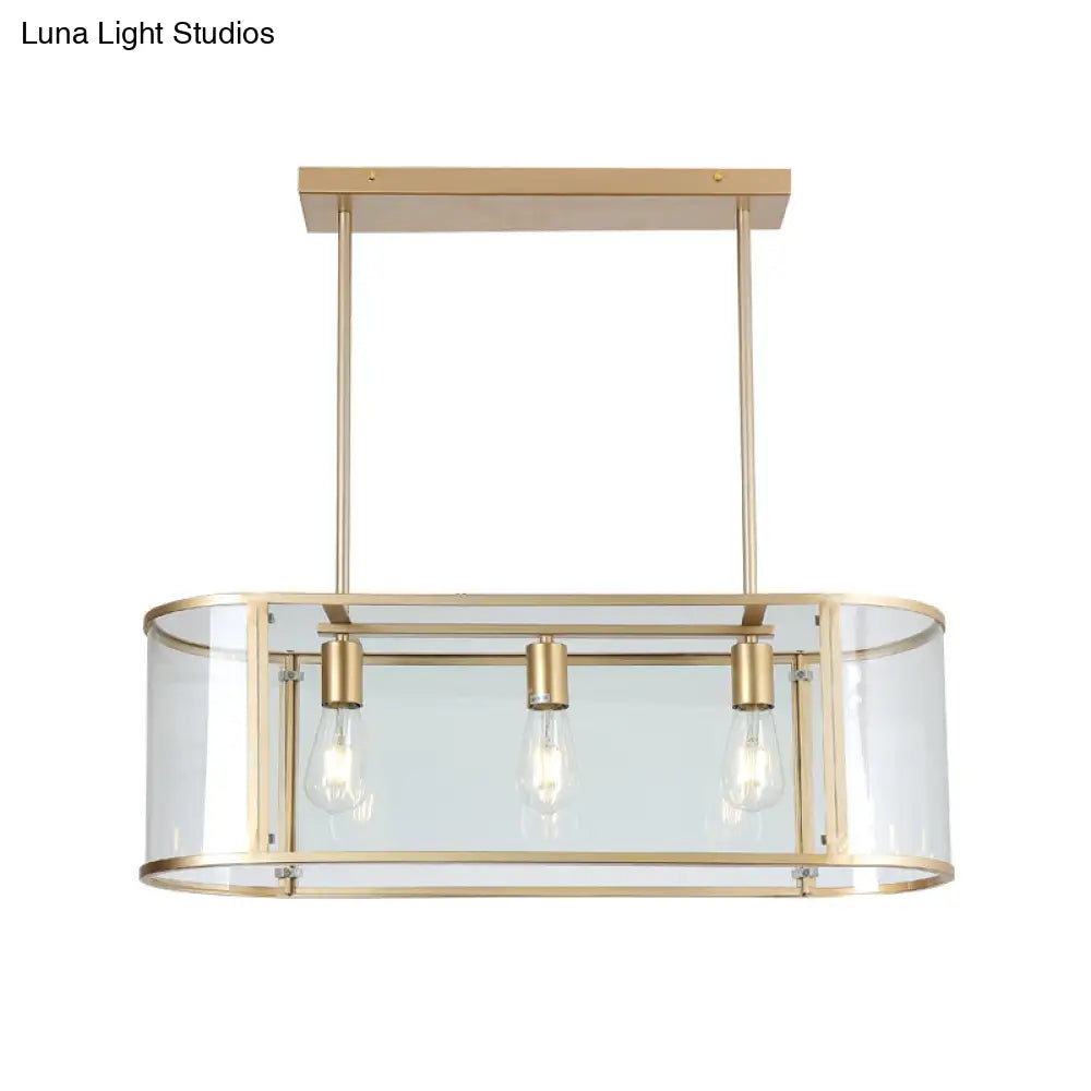 DecorBites™ Modern Clear Glass Island Lighting - 3 Head Gold Finish Hanging Lamp Kit for Dining Room
