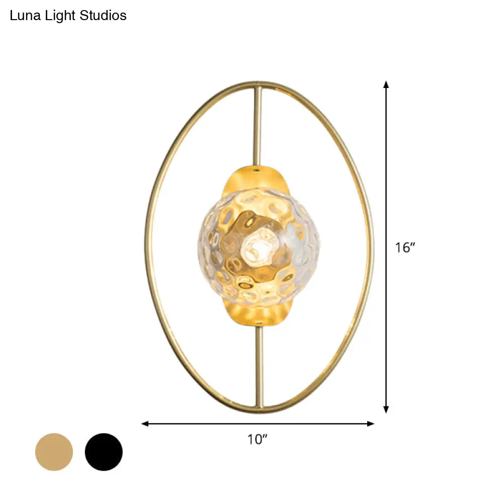 DecorBites™ Modern Clear Glass Orb Sconce Lamp - 1-Bulb Black/Gold Wall Light with Ring Detail