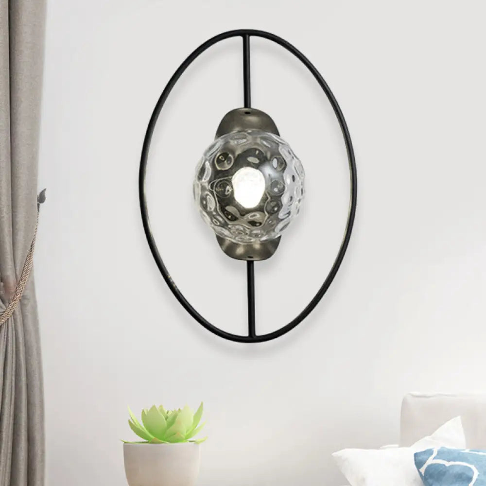 DecorBites™ Modern Clear Glass Orb Sconce Lamp - 1-Bulb Black/Gold Wall Light with Ring Detail