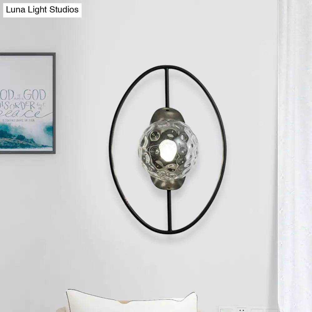 DecorBites™ Modern Clear Glass Orb Sconce Lamp - 1-Bulb Black/Gold Wall Light with Ring Detail