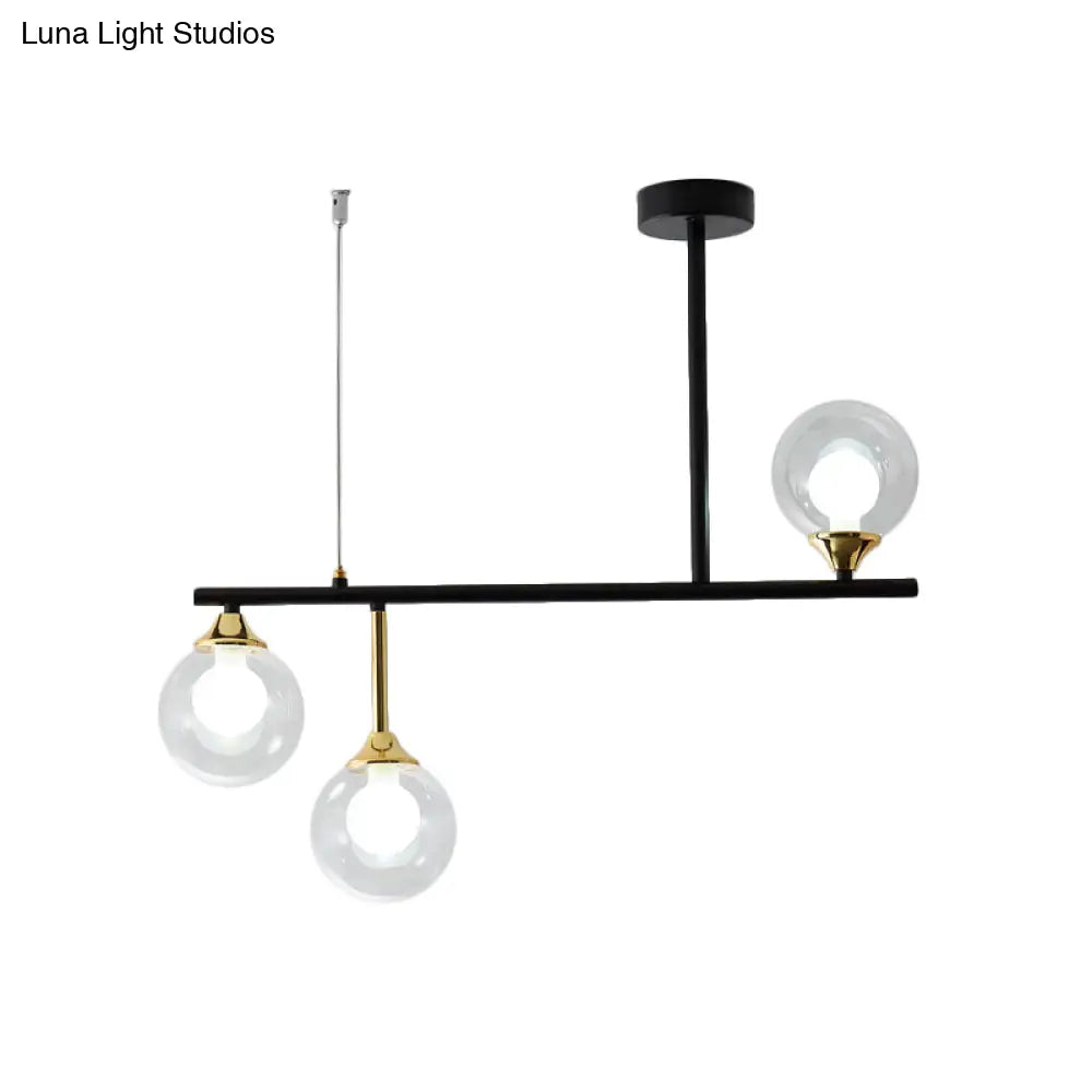 DecorBites™ Modern Clear Glass Pendant Light Fixture: 3-Bulb Globe Island Lighting in Black for Dining Room