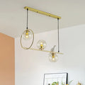 DecorBites™ Modern Clear Glass Pendant Light Fixture with White Bird - Global Island Lamp, Gold Trim, 3 Heads