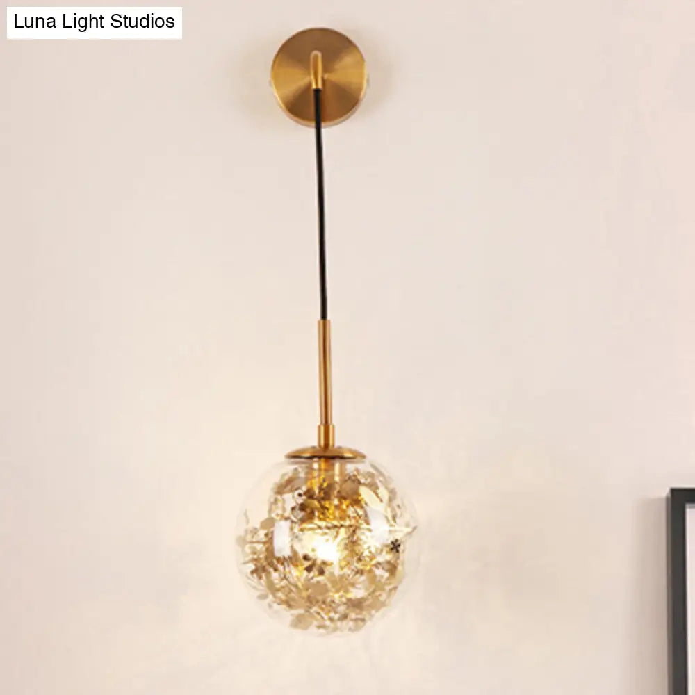 DecorBites™ Modern Clear Glass Wall Light with Flower Deco Cloth and Silver/Gold Finish