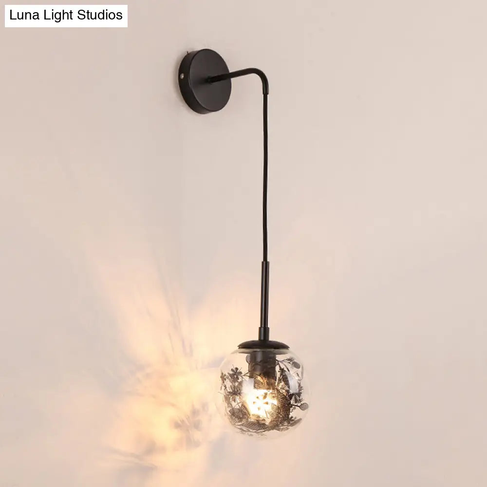 DecorBites™ Modern Clear Glass Wall Light with Flower Deco Cloth and Silver/Gold Finish