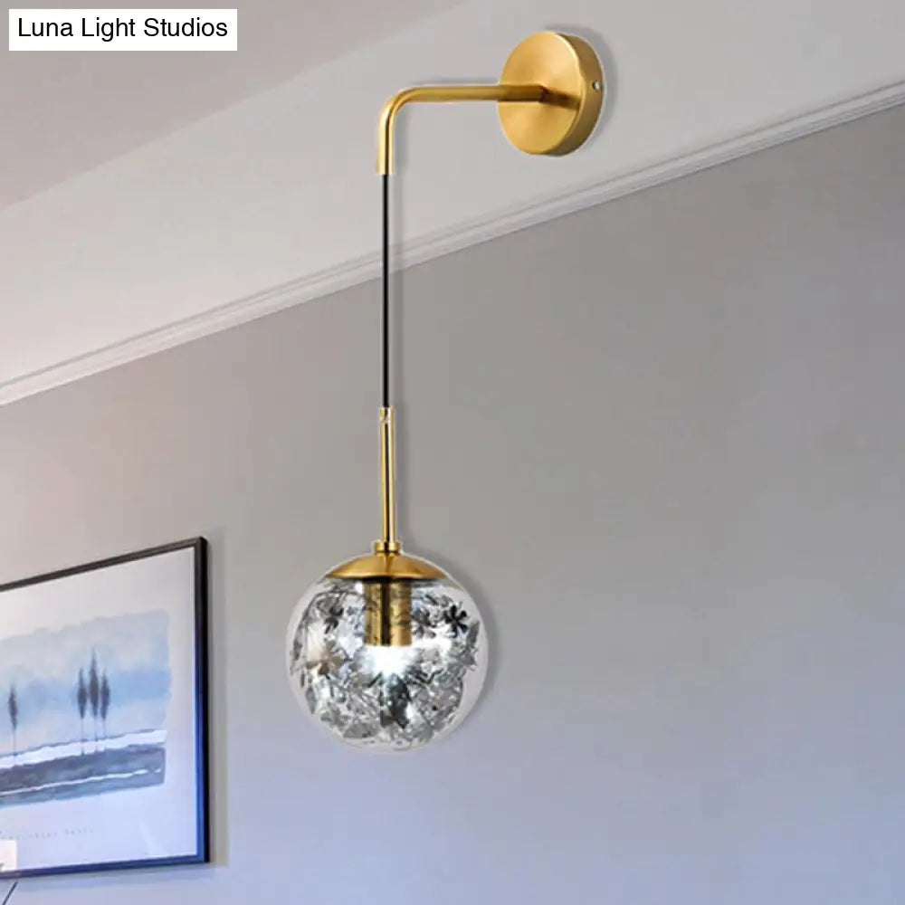 DecorBites™ Modern Clear Glass Wall Light with Flower Deco Cloth and Silver/Gold Finish