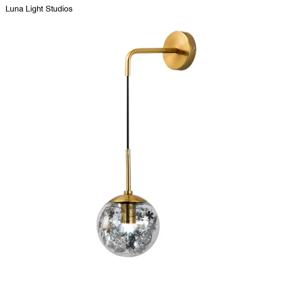 DecorBites™ Modern Clear Glass Wall Light with Flower Deco Cloth and Silver/Gold Finish