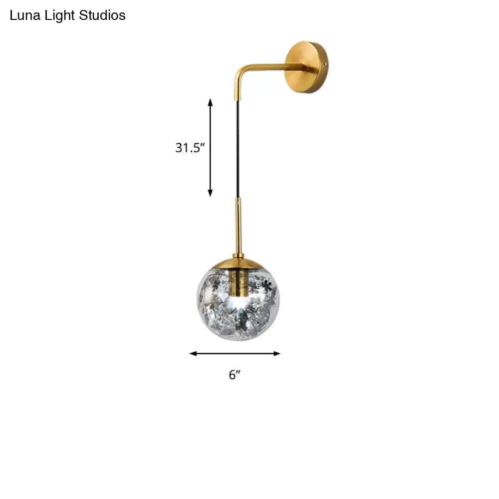 DecorBites™ Modern Clear Glass Wall Light with Flower Deco Cloth and Silver/Gold Finish