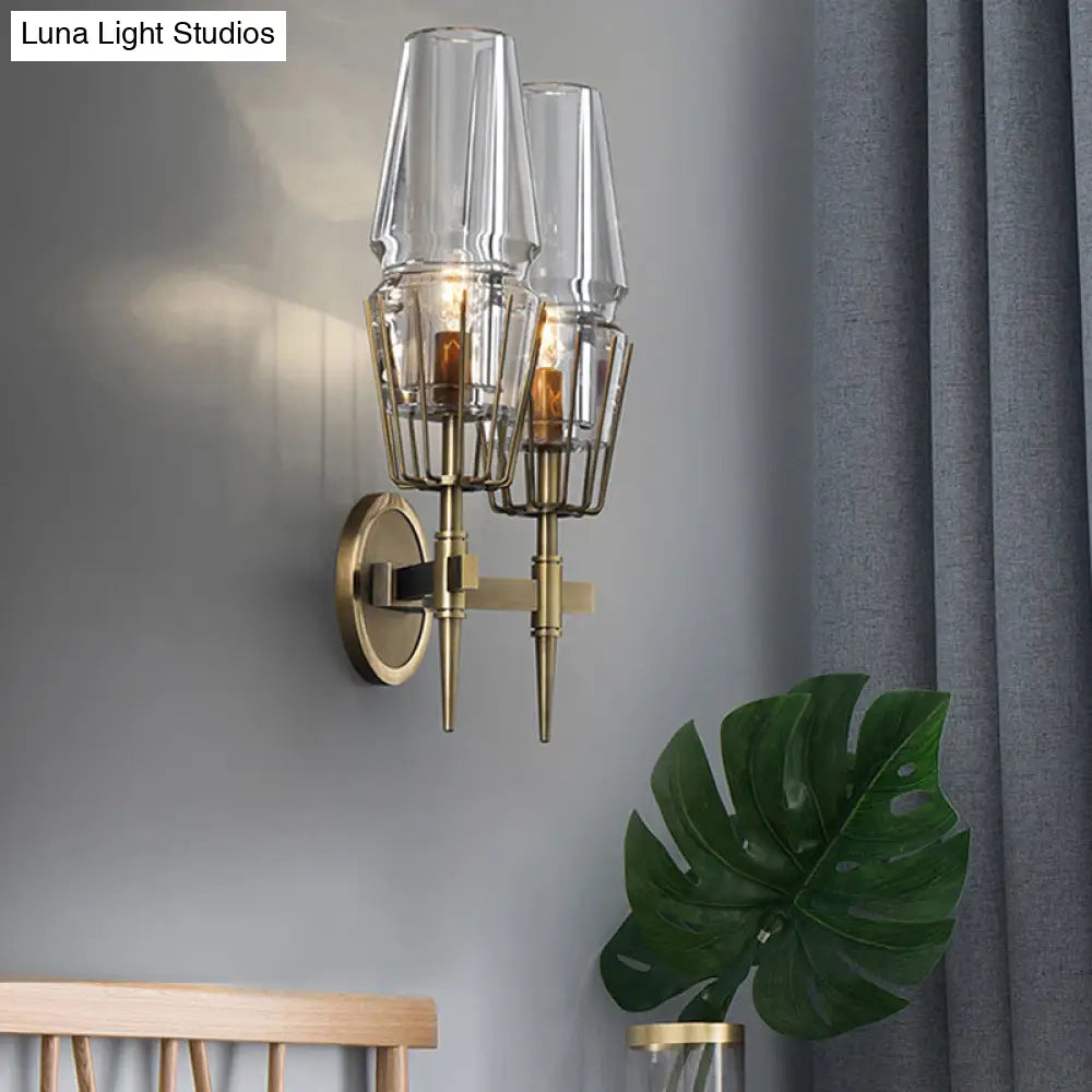 DecorBites™ Modern Clear Glass Wall Sconce – Tapered Design, Gold Finish, 1/2 Mount Lights