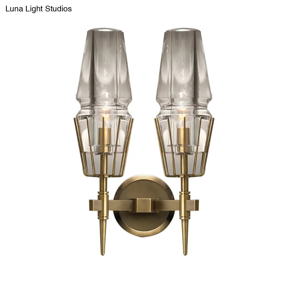 DecorBites™ Modern Clear Glass Wall Sconce – Tapered Design, Gold Finish, 1/2 Mount Lights