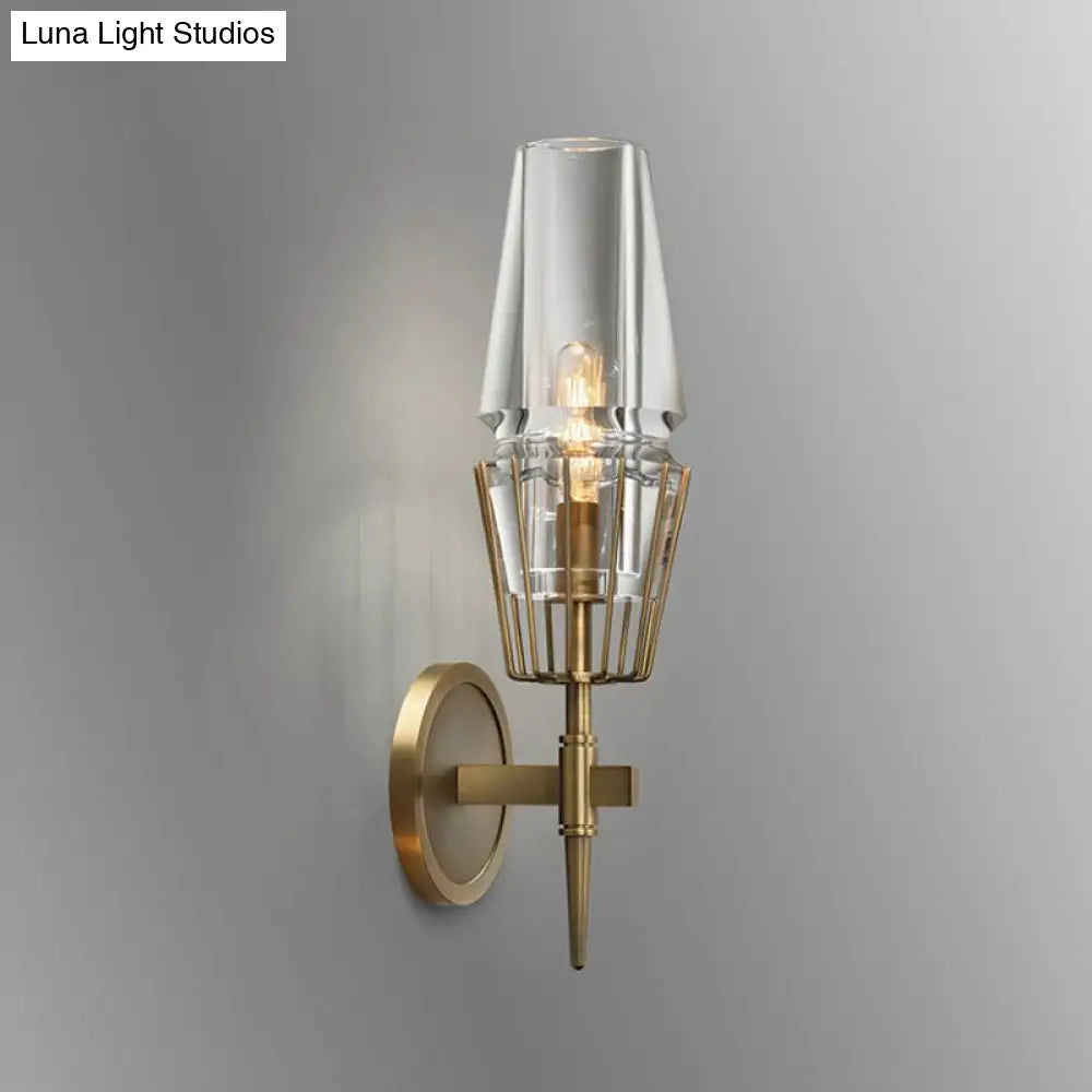DecorBites™ Modern Clear Glass Wall Sconce – Tapered Design, Gold Finish, 1/2 Mount Lights