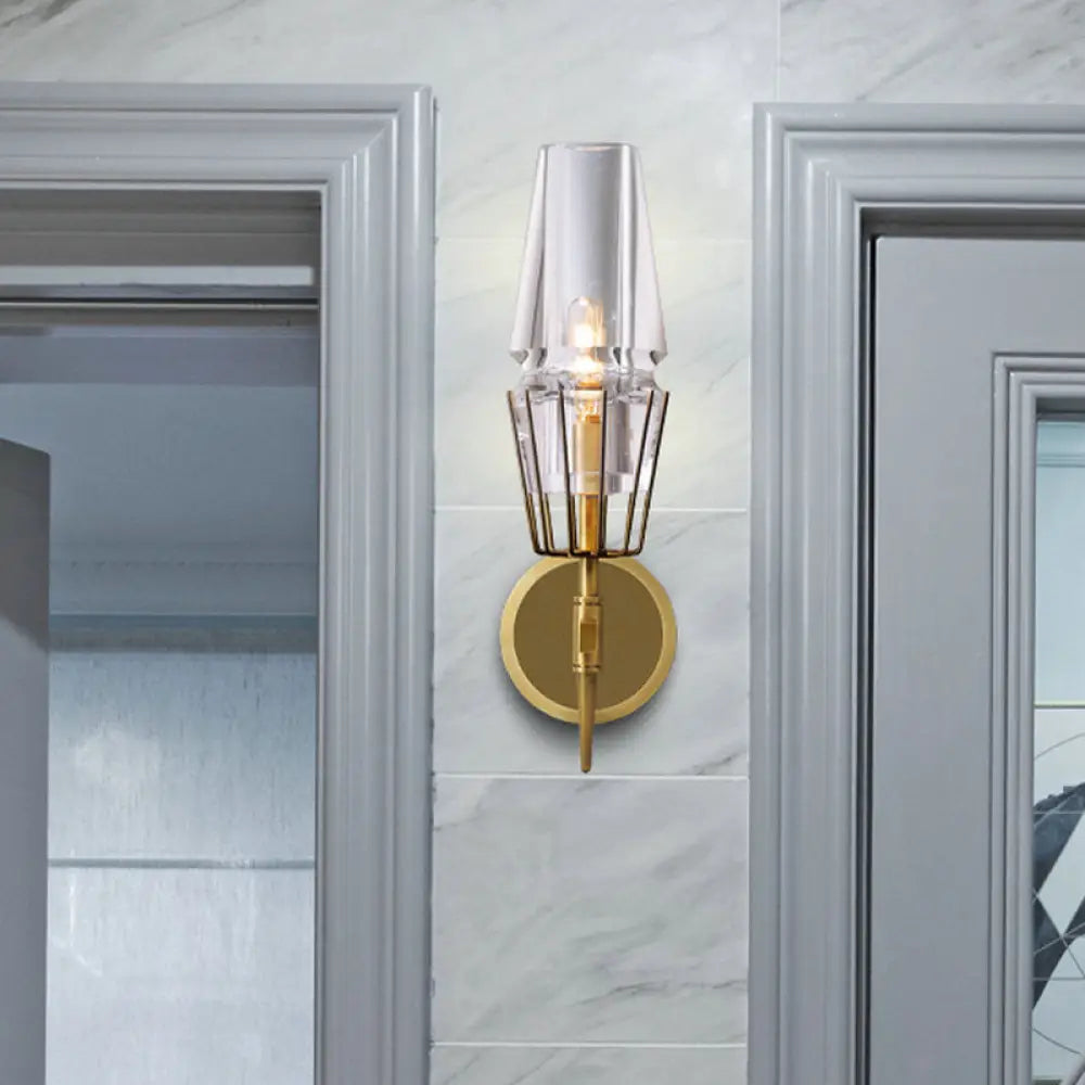 DecorBites™ Modern Clear Glass Wall Sconce – Tapered Design, Gold Finish, 1/2 Mount Lights