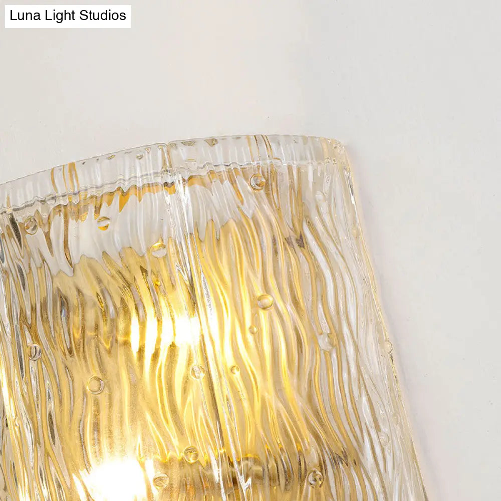 DecorBites™ Modern Clear Ripple Glass Wall Sconce with 2 Lights - Gold Finish