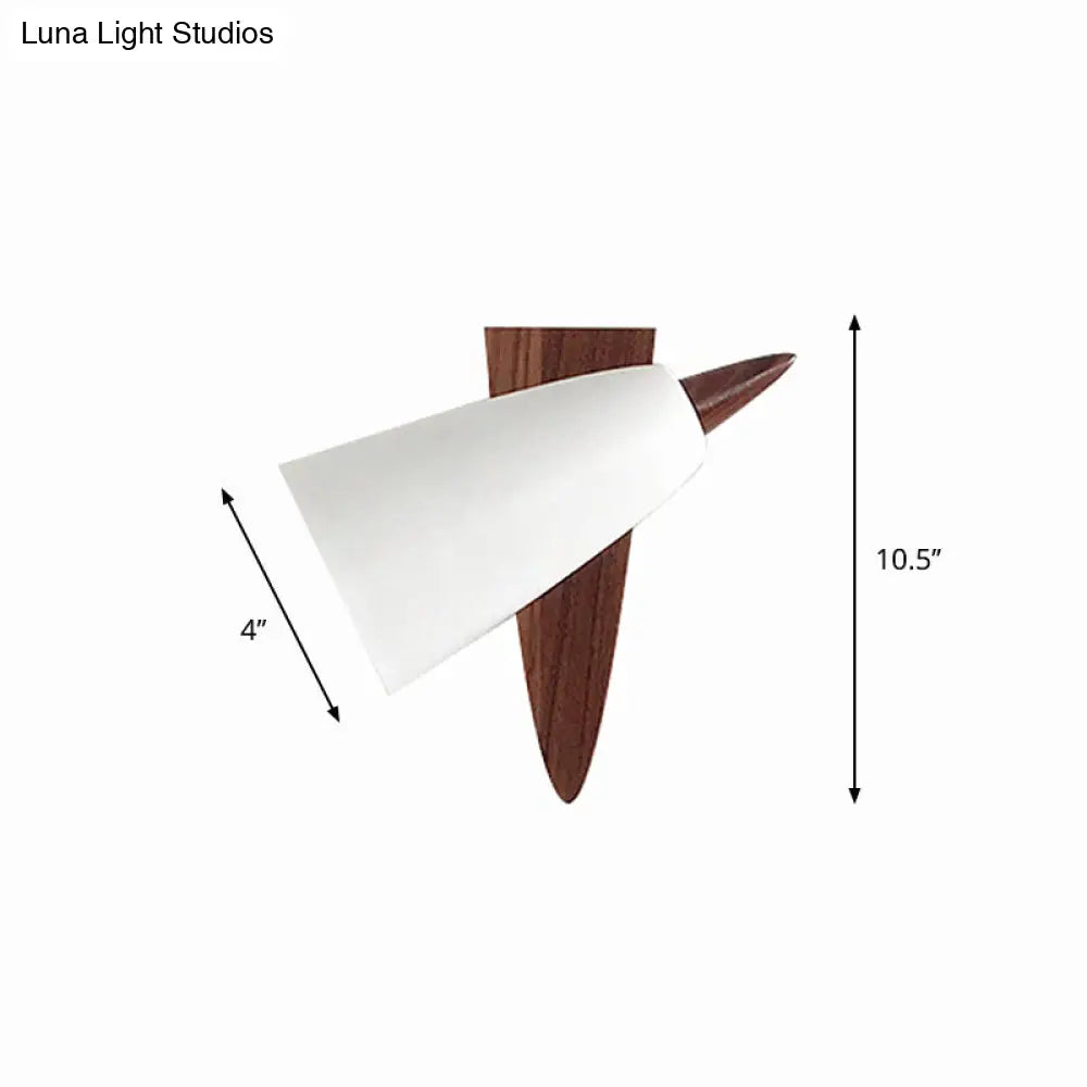 DecorBites™ Modern Cone Metal Wall Light with Wood Backplate - White 1-Bulb Sconce Fixture