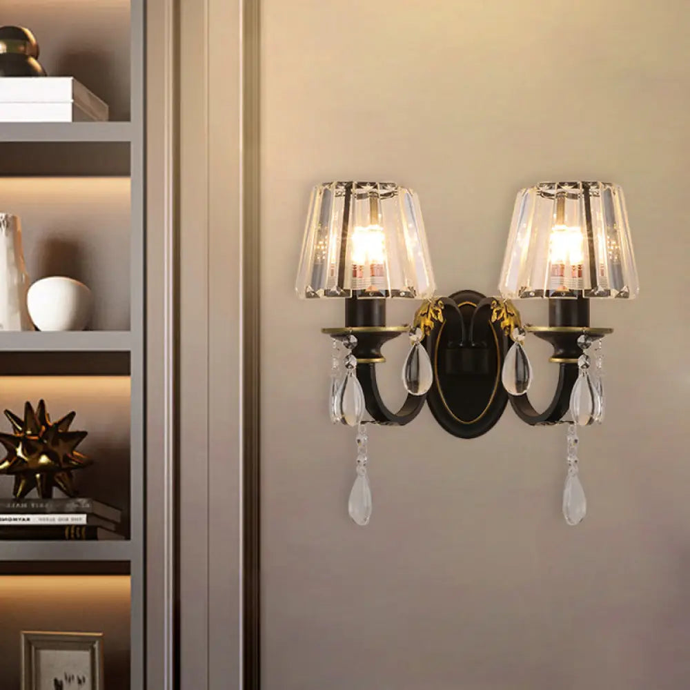 DecorBites™ Modern Conical Crystal Wall Sconce with Black and Gold 2-Light for Living Room