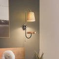 DecorBites™ Modern Conical Fabric Wall Mount Lamp with USB Port and Wood Rack