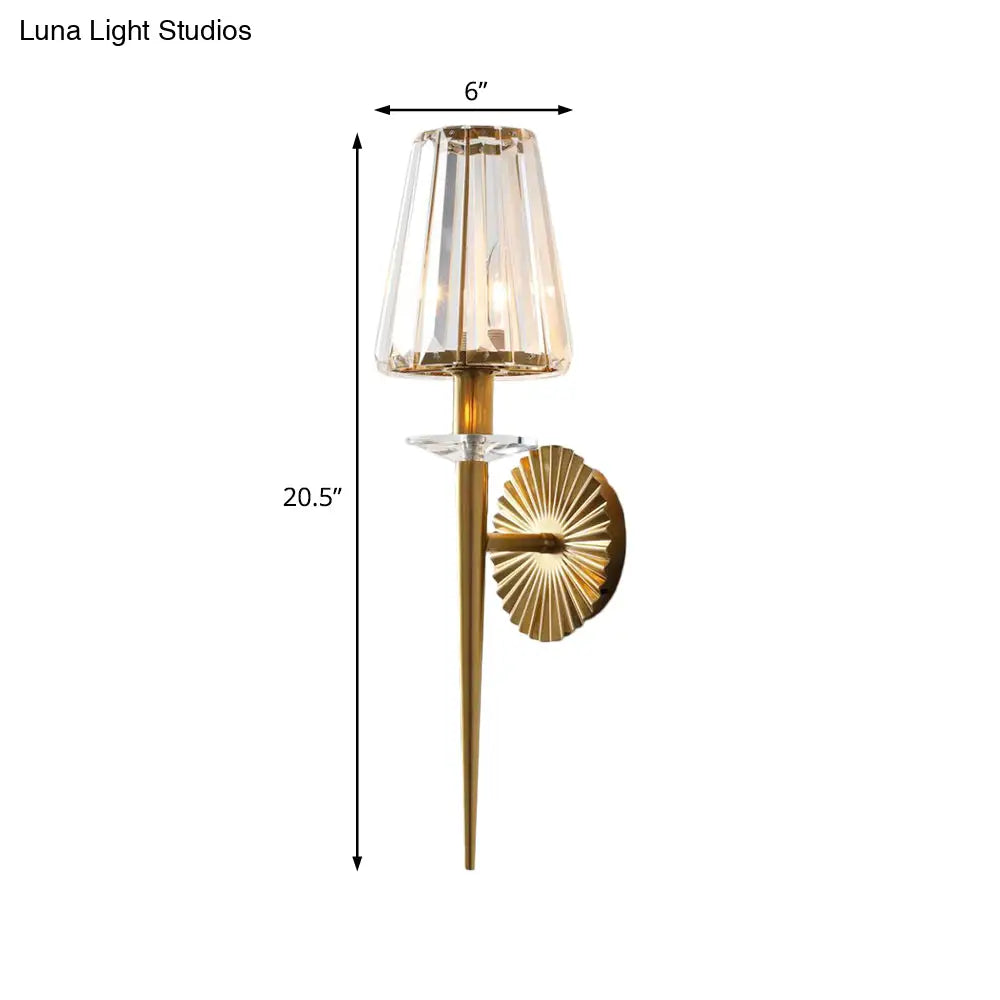 DecorBites™ Modern Conical Wall Sconce in Gold with Clear Crystal and Metal - Perfect for Living Room Lighting