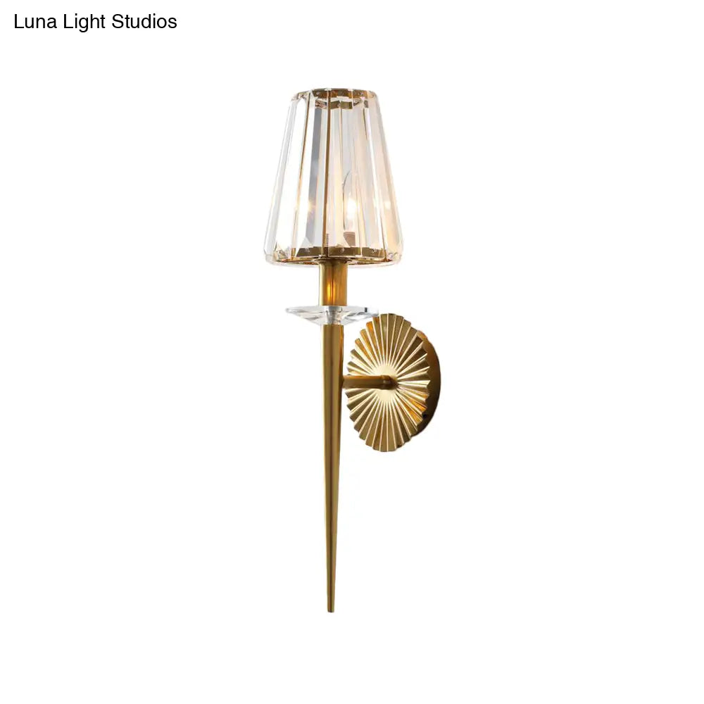DecorBites™ Modern Conical Wall Sconce in Gold with Clear Crystal and Metal - Perfect for Living Room Lighting