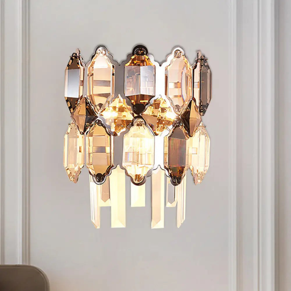 DecorBites™ Modern Crystal 2-Bulb Wall Sconce in Silver for Staircase
