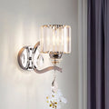 DecorBites™ Modern Crystal Block Cylinder Wall Sconce in Chrome - Bedroom Wall Light Fixture