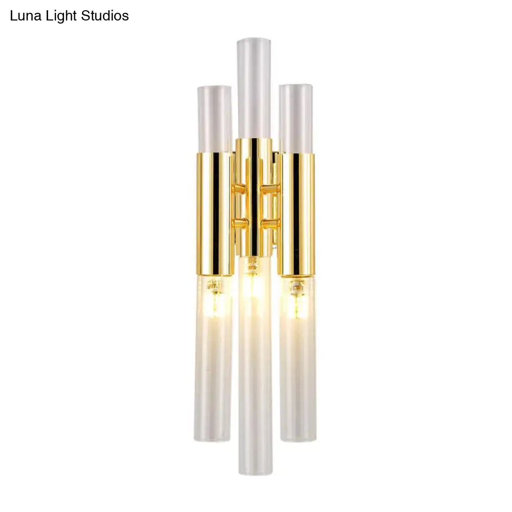 DecorBites™ Modern Crystal Brass Flute Wall Mount Sconce Light Fixture for Living Room - 3 Lights