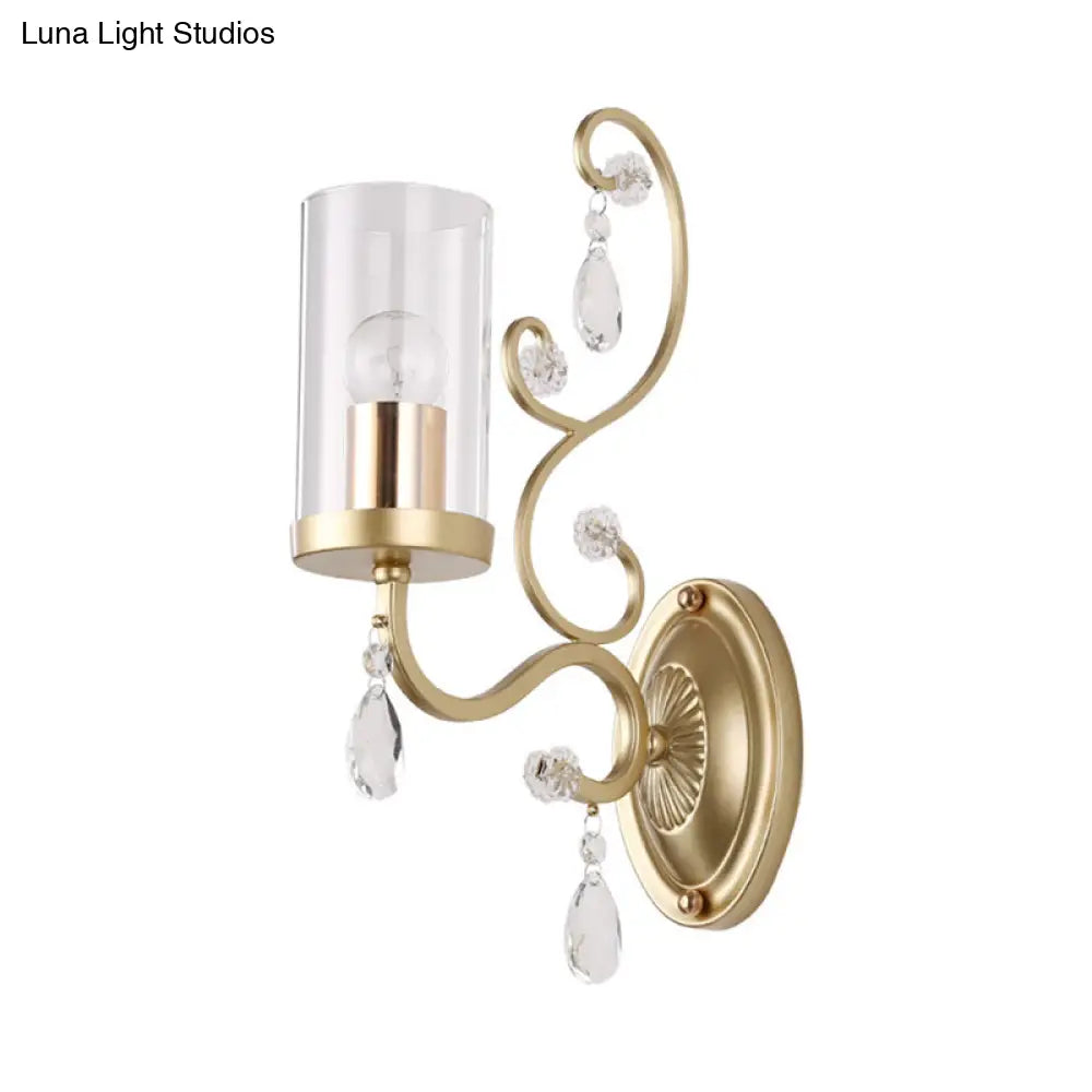 DecorBites™ Modern Crystal Brass Sconce Wall Light with Clear Glass Cylinder Shade