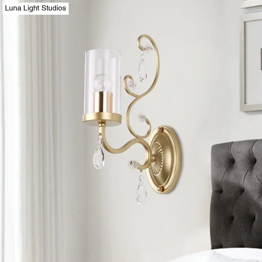 DecorBites™ Modern Crystal Brass Sconce Wall Light with Clear Glass Cylinder Shade