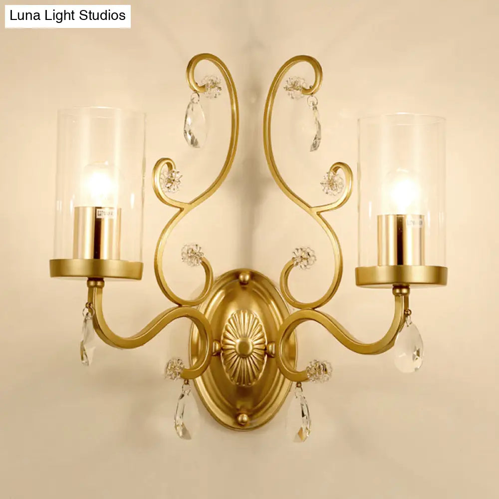 DecorBites™ Modern Crystal Brass Sconce Wall Light with Clear Glass Cylinder Shade
