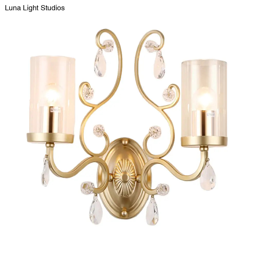 DecorBites™ Modern Crystal Brass Sconce Wall Light with Clear Glass Cylinder Shade